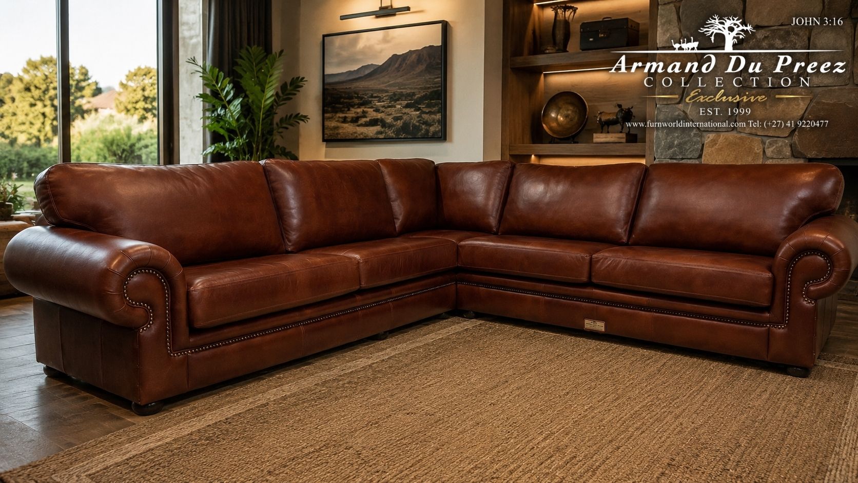 Kudu 3.3m by 3.3m L-Shape Corner Unit in 100% A-Grade Full-Grain Genuine Leather